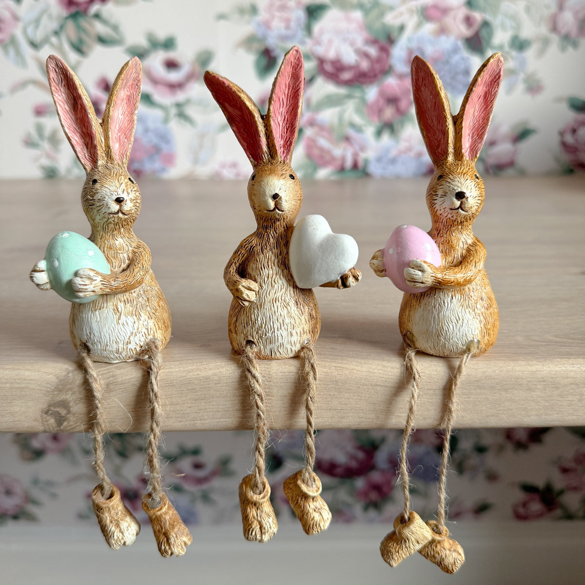 Shelf sitting bunnies with dangly legs