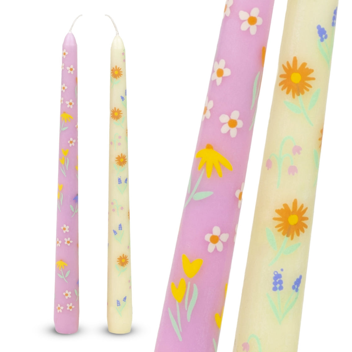 Floral printed dinner candles - set of 2