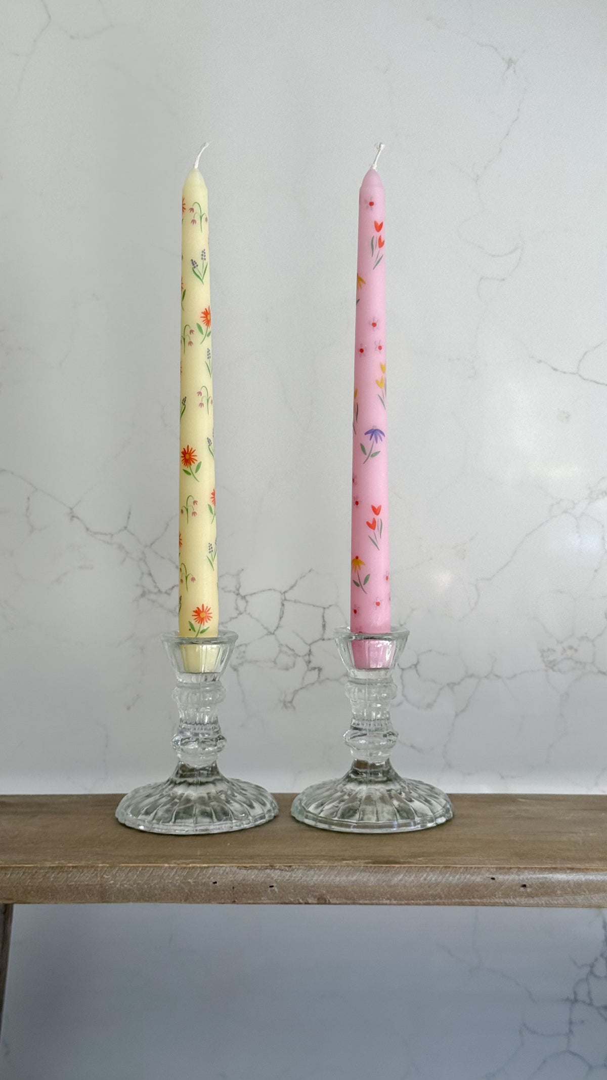 Floral printed dinner candles - set of 2