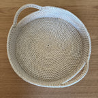Whitewash rattan tray with handles