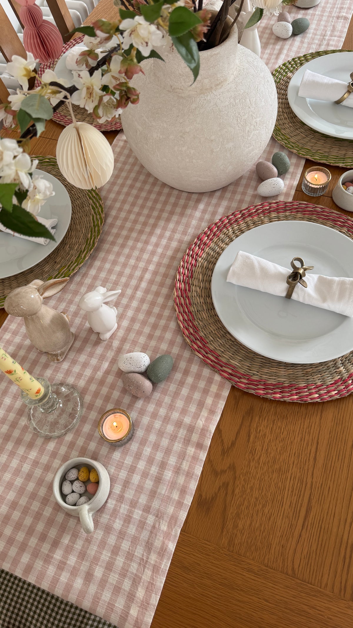 Pink gingham table runner
