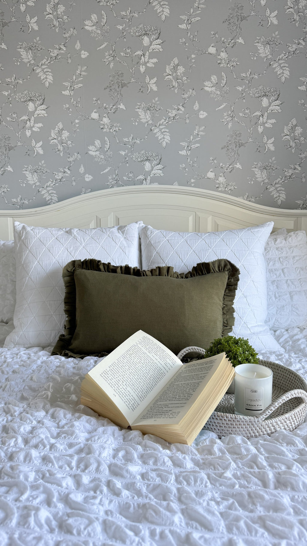 Olive plain ruffled linen cushion 50 x 30