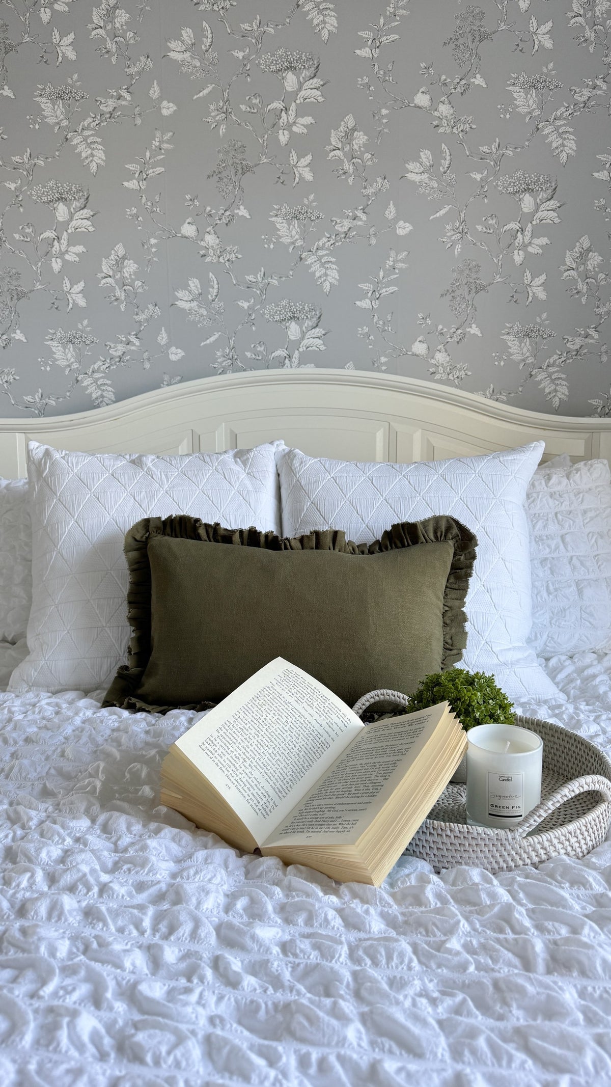 Olive plain ruffled linen cushion 50 x 30