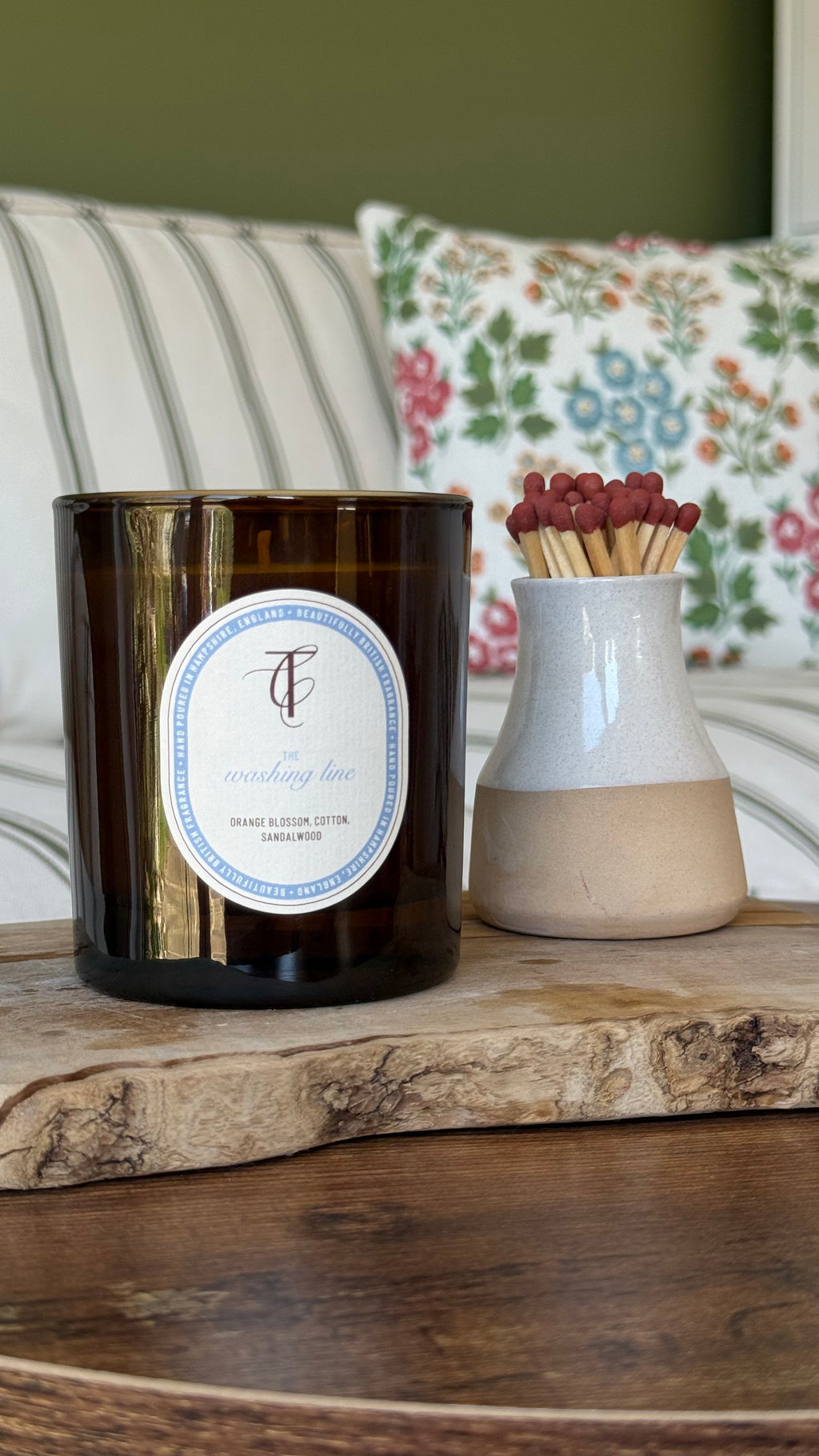 Amber glass soy wax candle - washing line