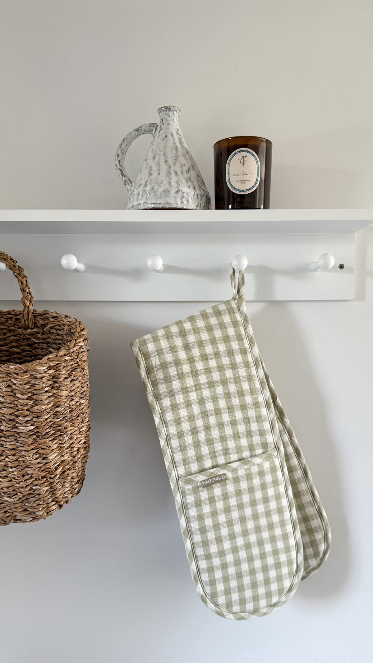 Green gingham double oven glove