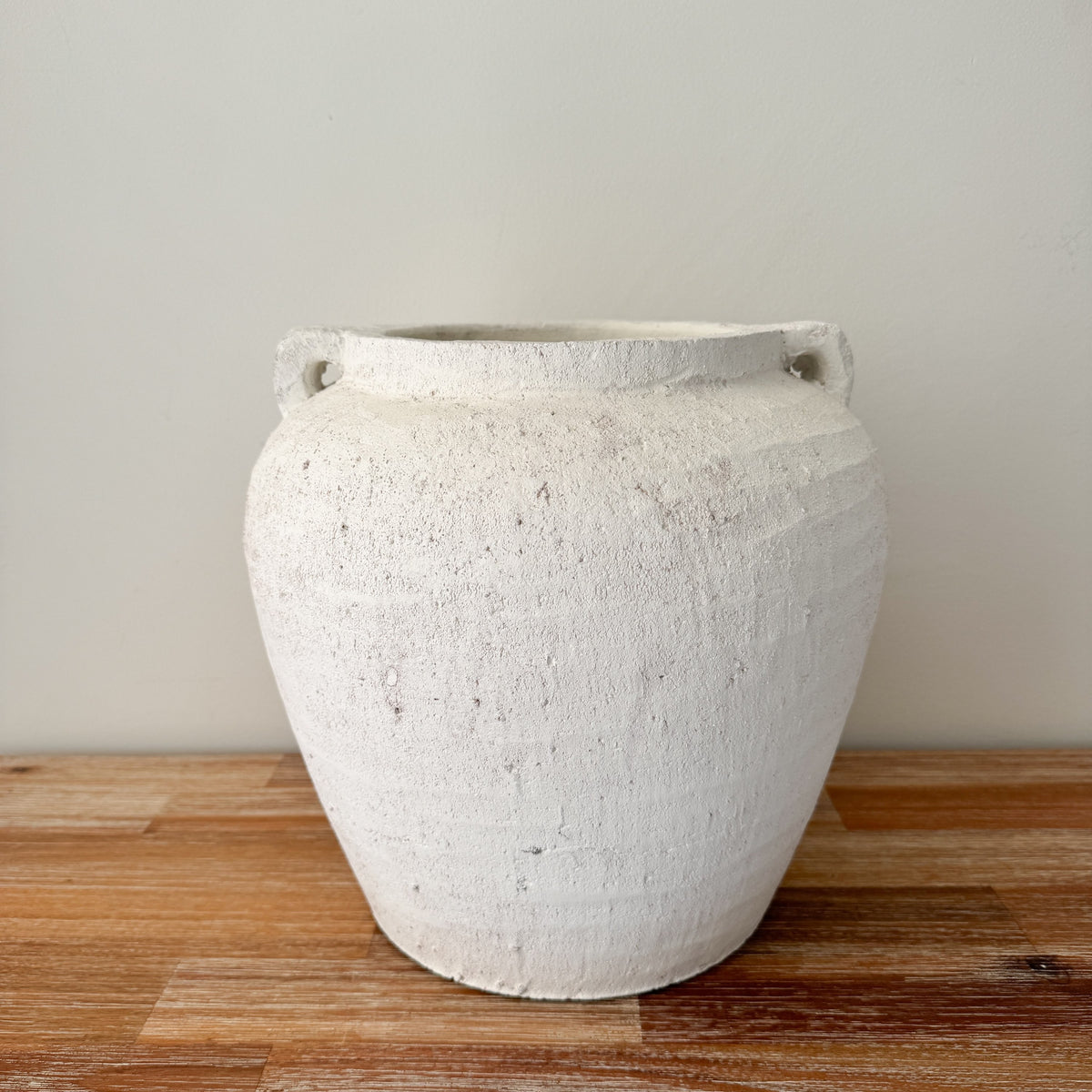 Large white terracotta vase with handles