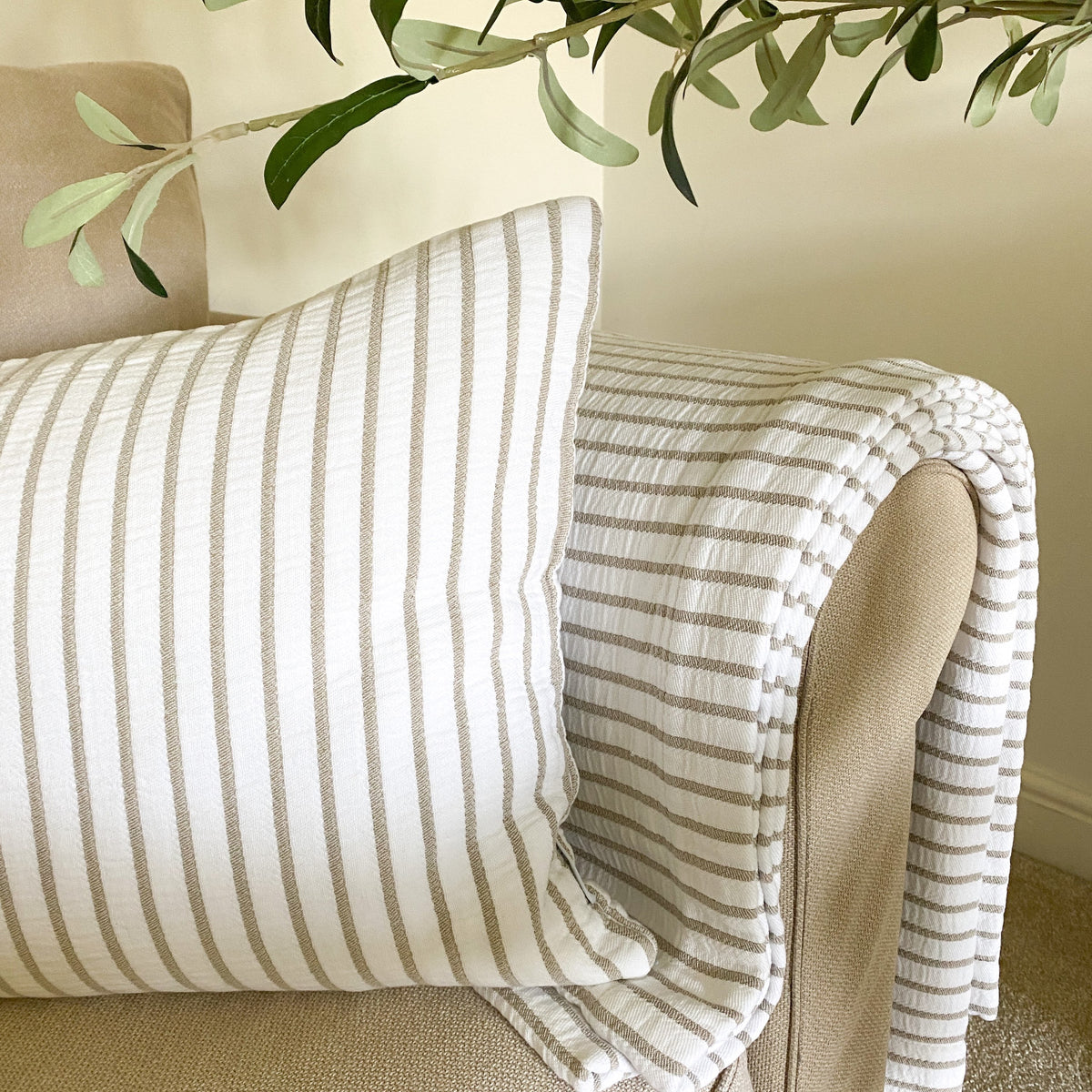Hikari Taupe & White Striped Throw