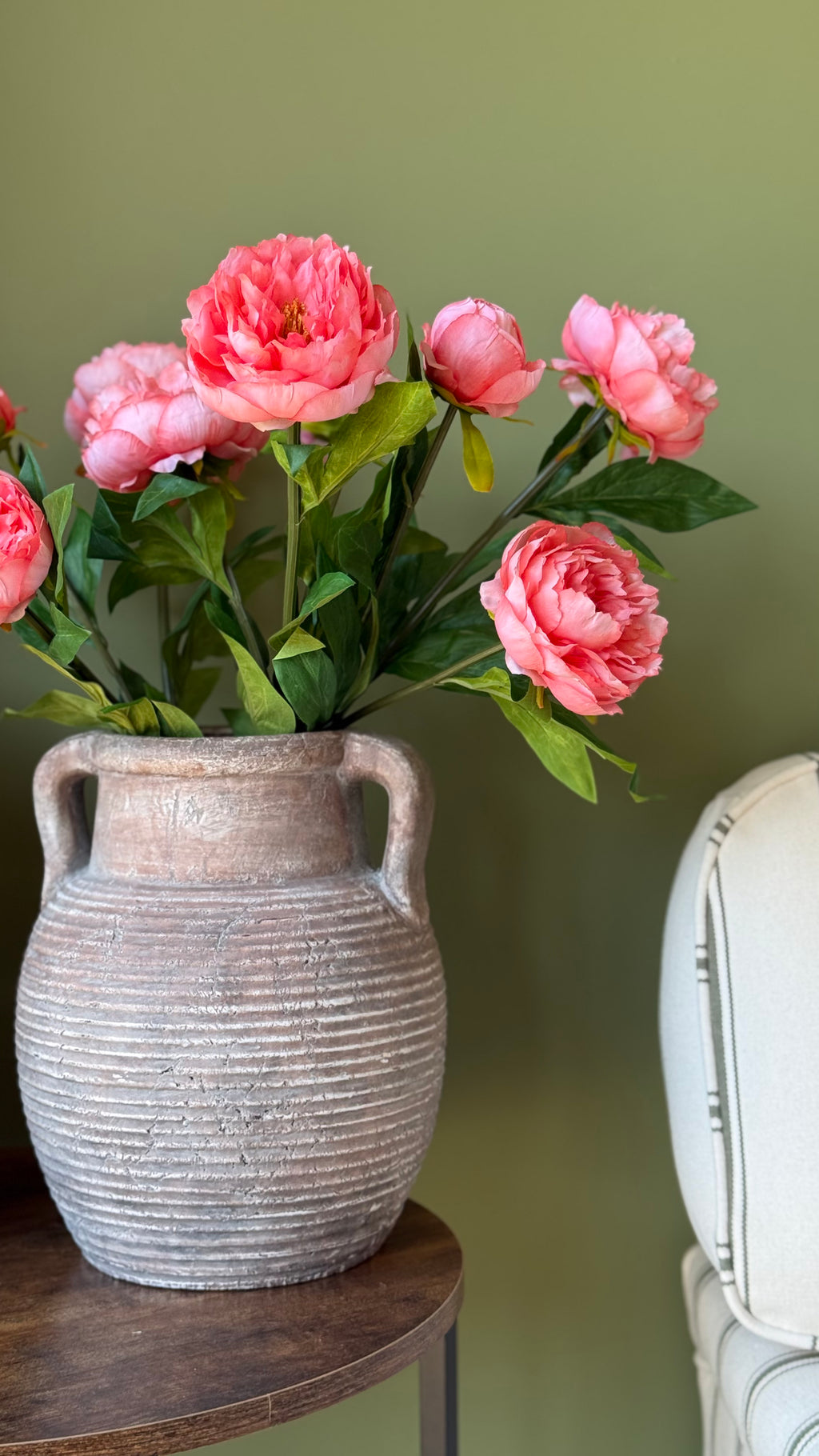 Coral peony spray with 3 flowers