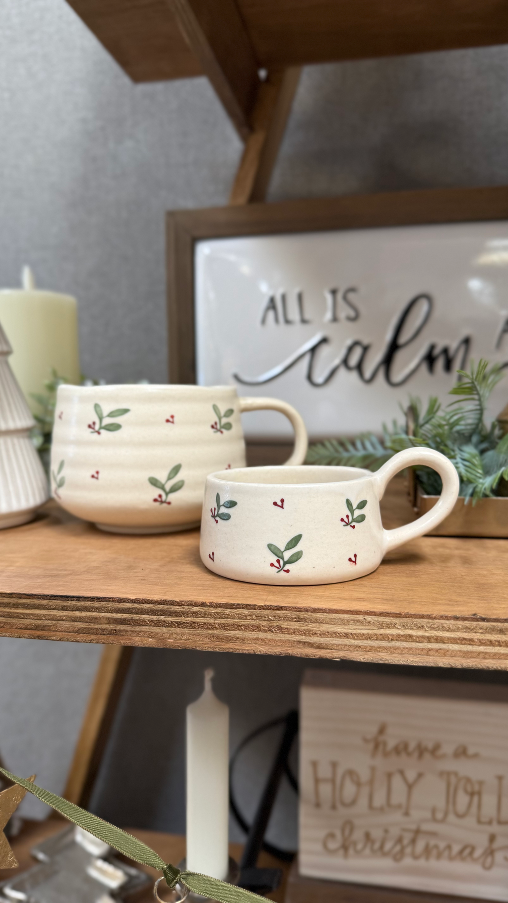 Holly hand painted tealight cup
