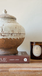 Aged cream terracotta pot with lid