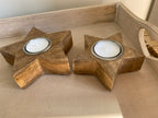 Wooden Star Tealight Holders - Set of 2