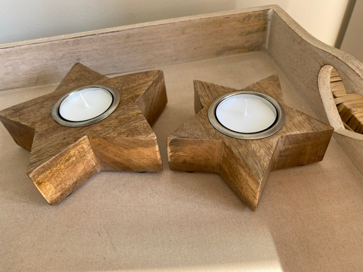 Wooden Star Tealight Holders - Set of 2