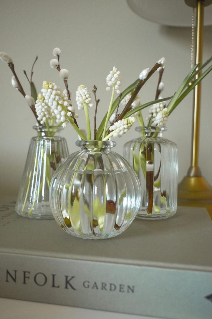 Clear glass bud vase set