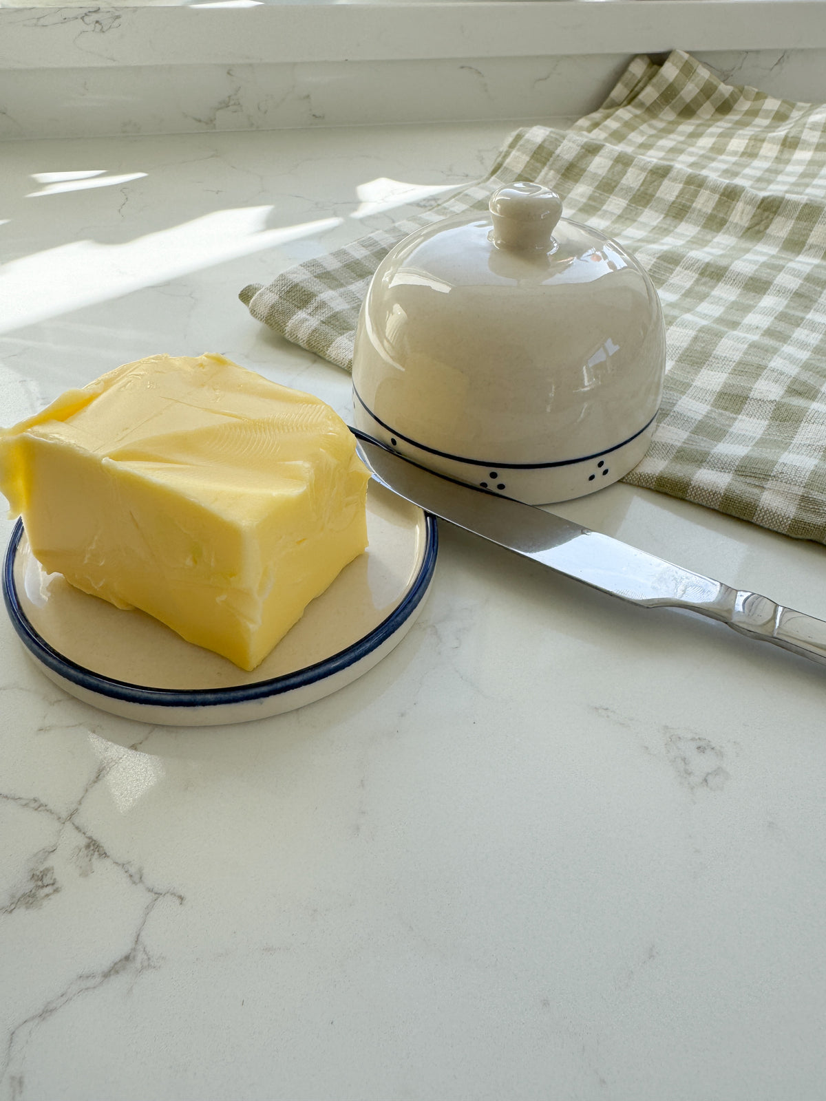 Blue vintage butter dish