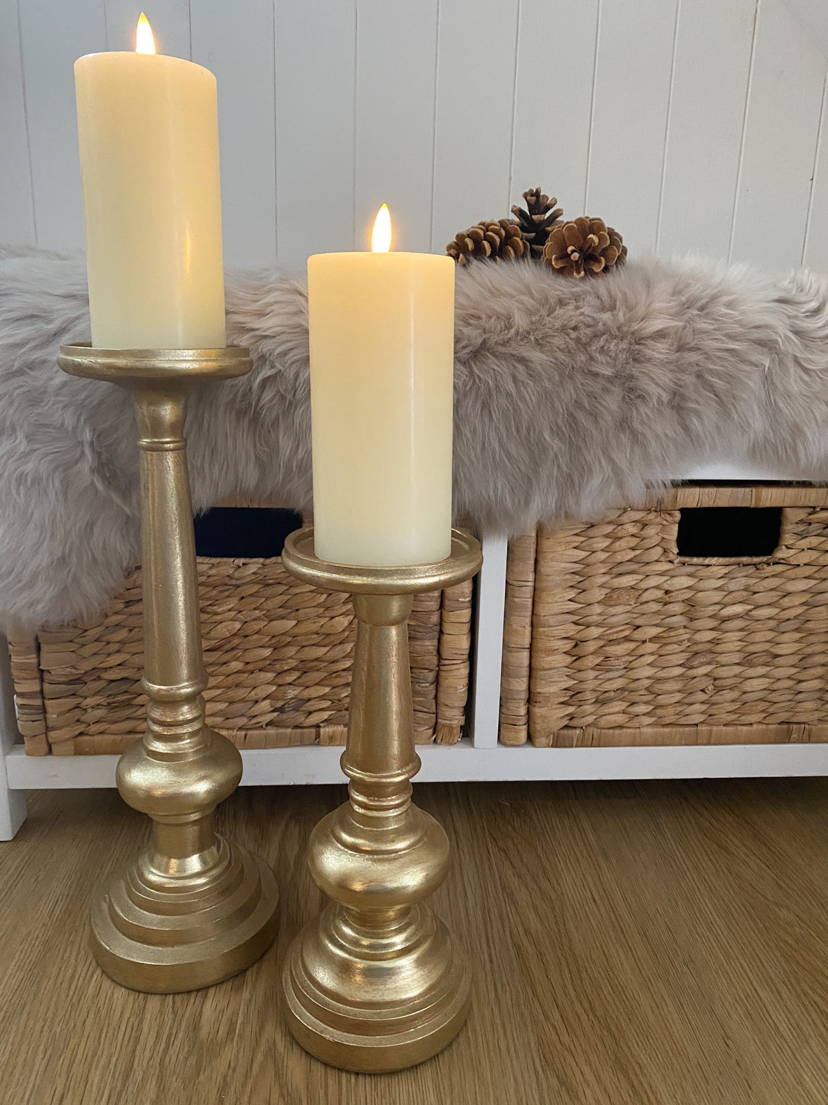 Antique Brass Effect tall candle holder