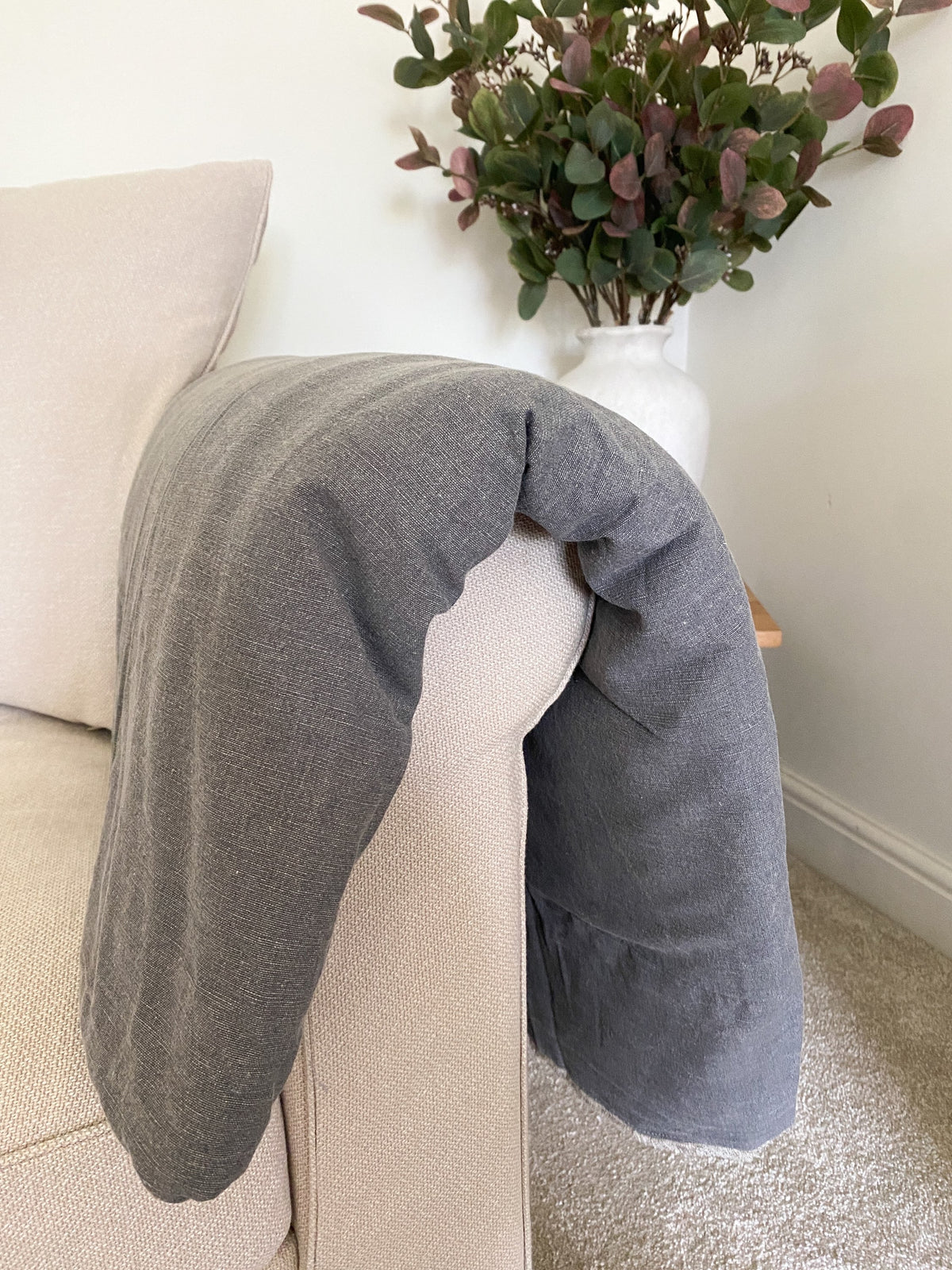 Grey throw with sheepskin