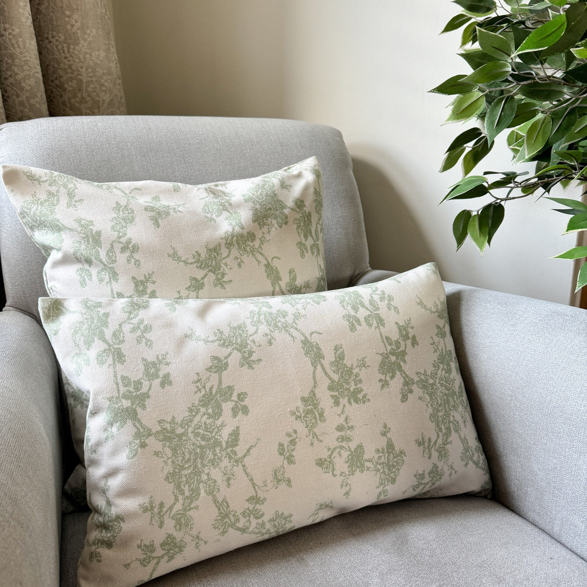 Sage floral cushion 50 x 30