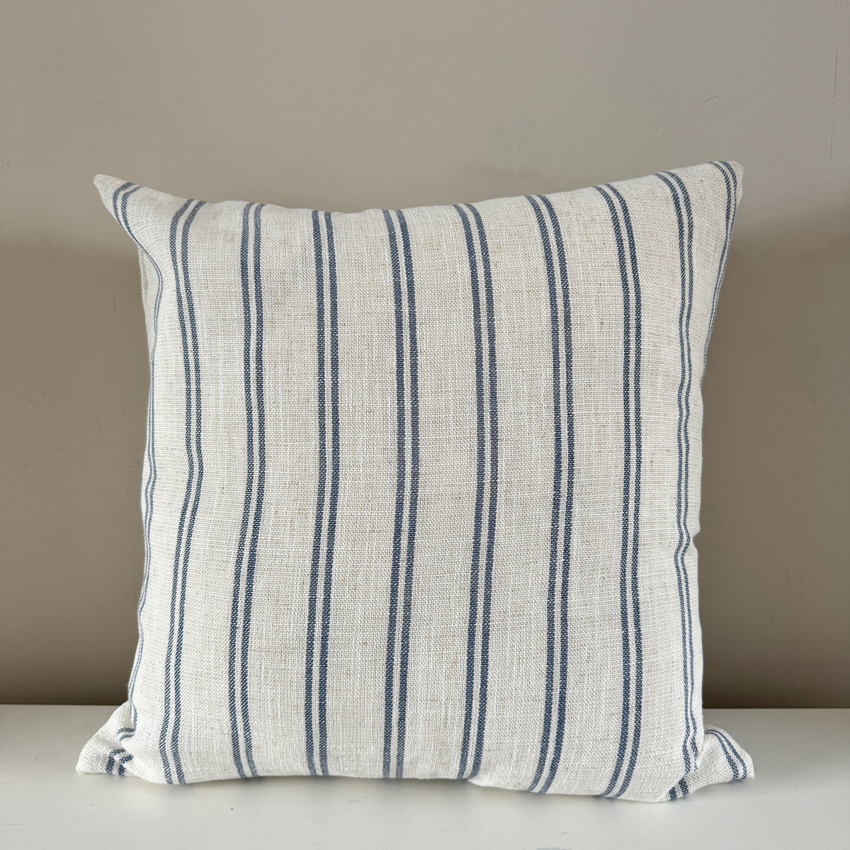 Linen blend coastal blue stripe cushion 45 x 45
