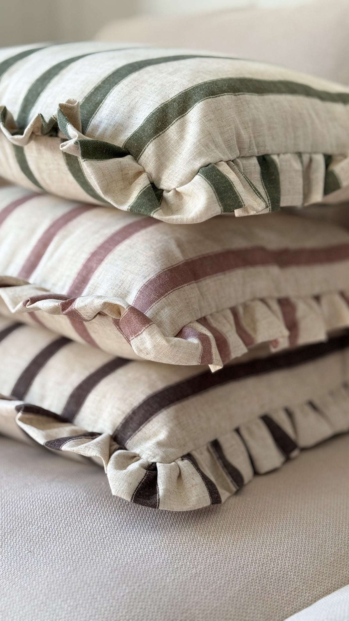 Connie square striped ruffle cushion green