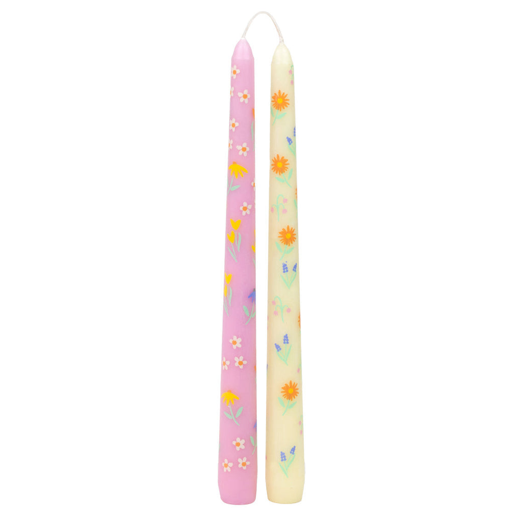 Floral printed dinner candles - set of 2