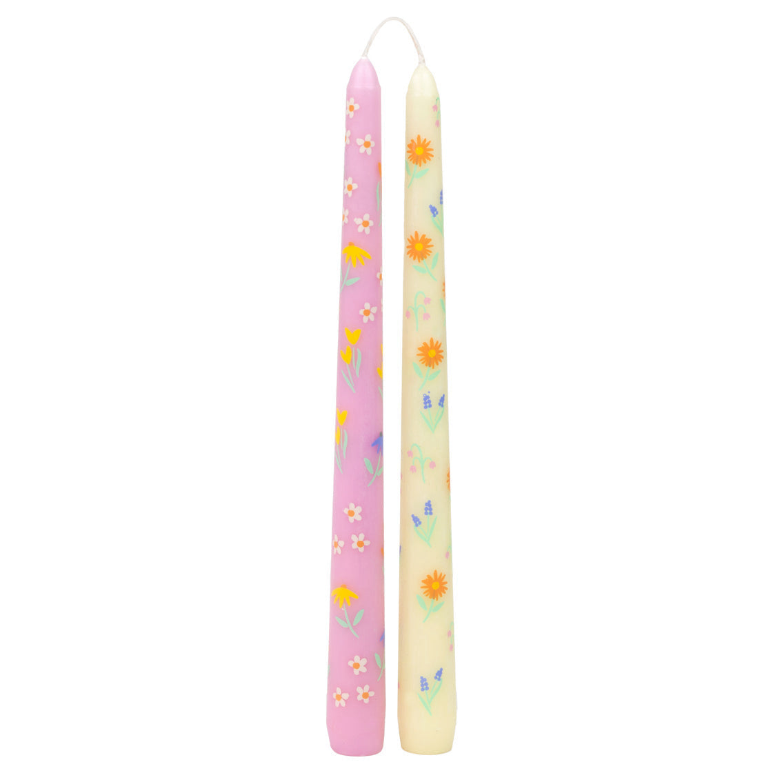 Floral printed dinner candles - set of 2