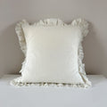 Cream ruffled plain linen cushion 45 x 45