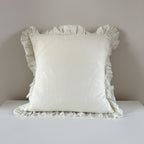 Cream ruffled plain linen cushion 45 x 45