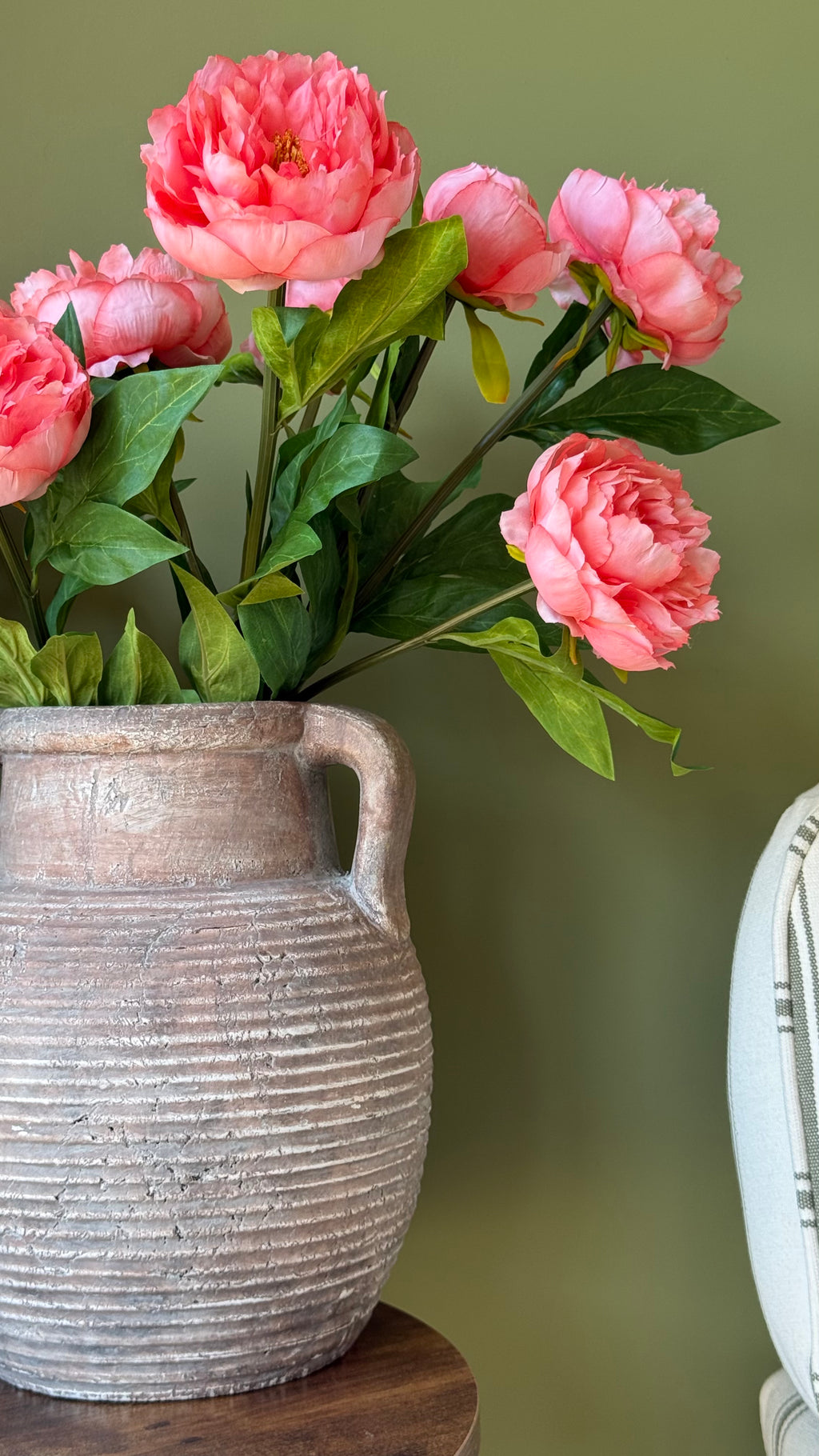 Coral peony spray with 3 flowers