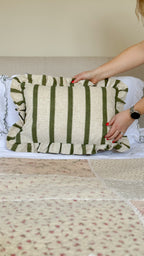 Connie rectangle striped ruffle cushion green