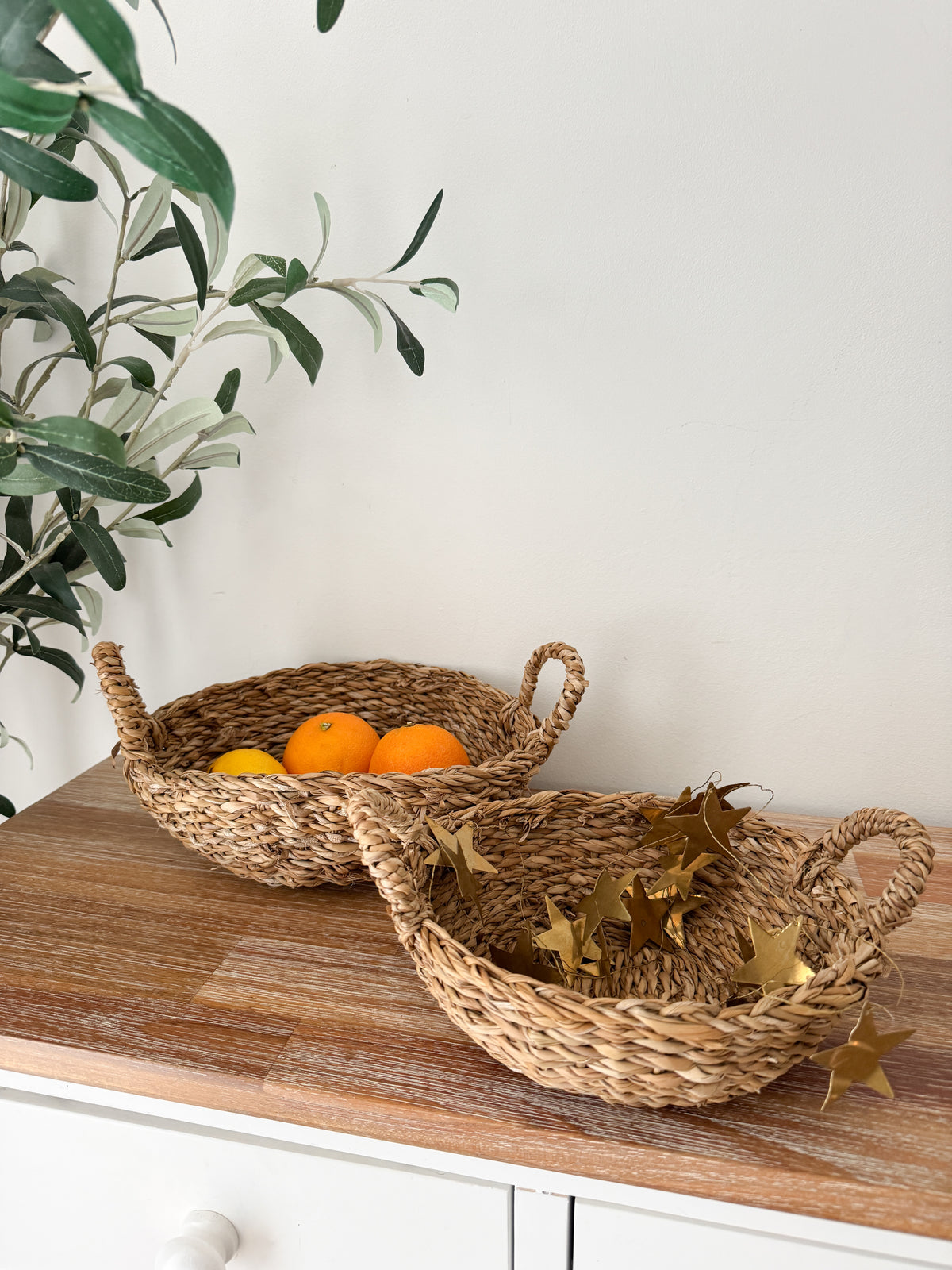 Woven basket with handles - large