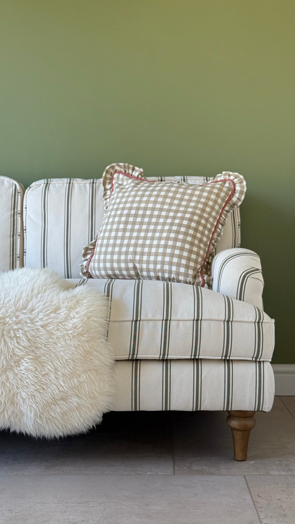 Maude neutral gingham cushion with piping