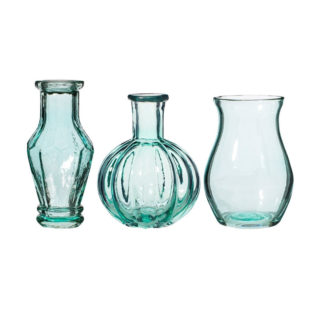 Pale blue recycled glass vintage bud vases