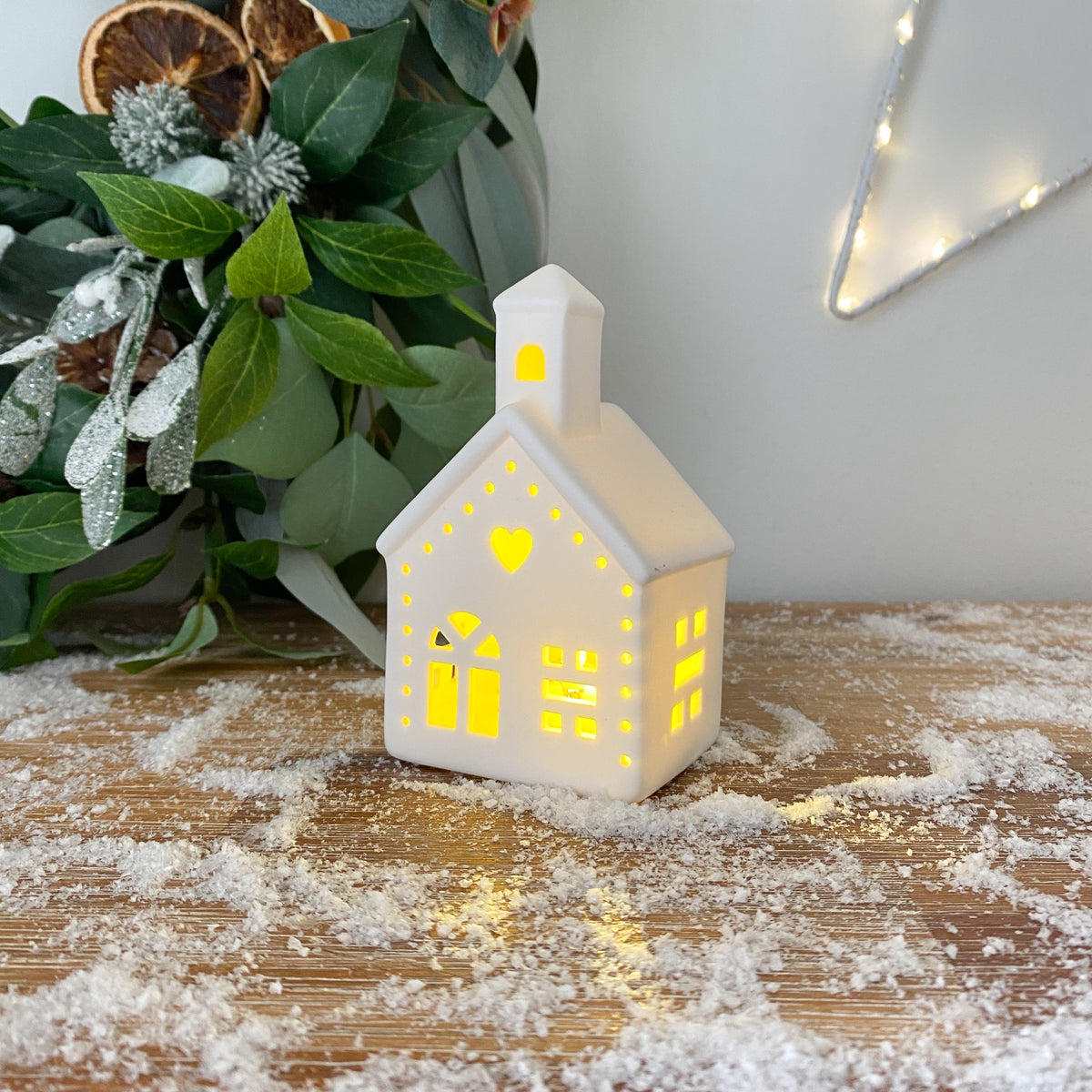 LED ceramic church with heart