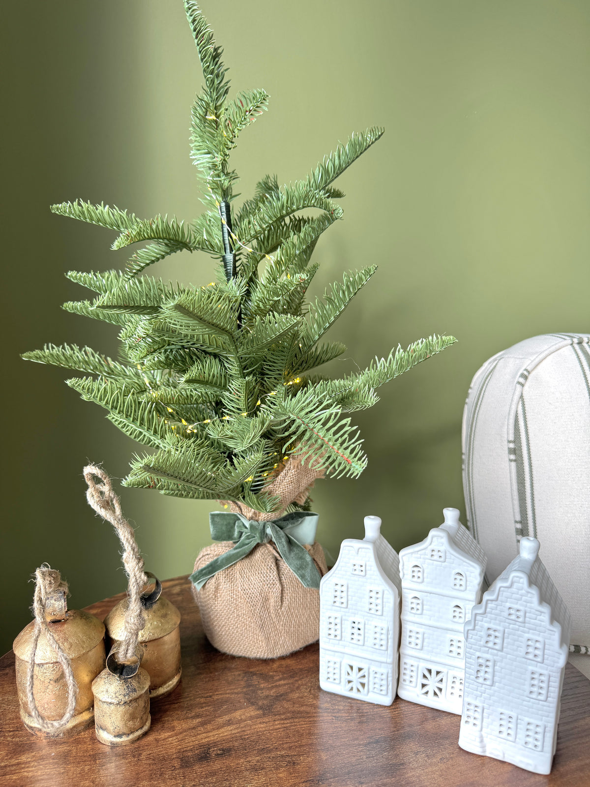Faux pine tree in burlap