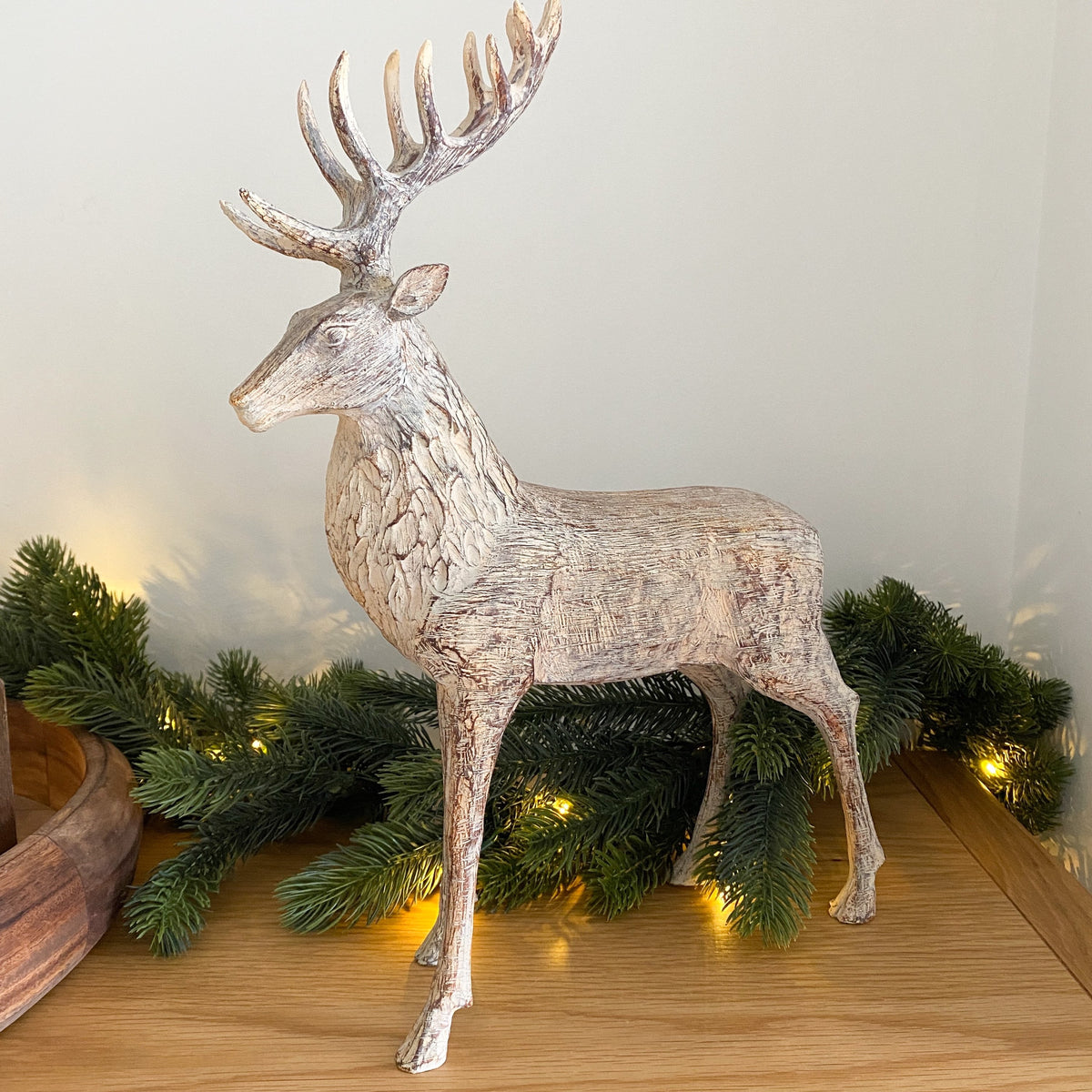 Wood effect standing stag