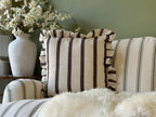 Connie square striped ruffle cushion chocolate