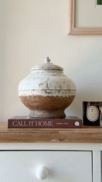 Aged cream terracotta pot with lid