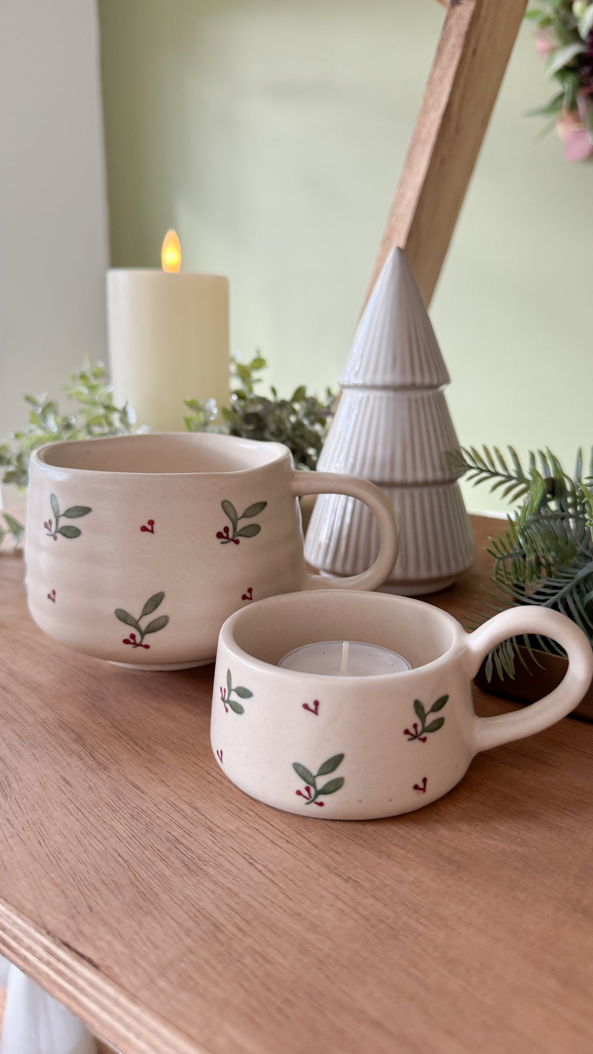 Holly hand painted tealight cup