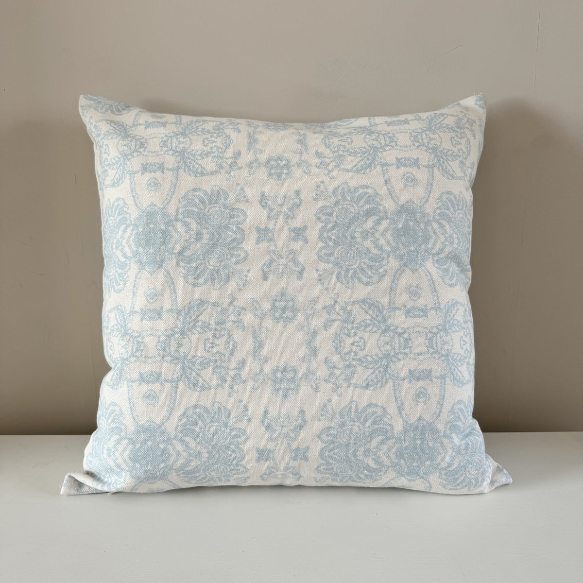 Powder blue floral print cushion 45 x 45