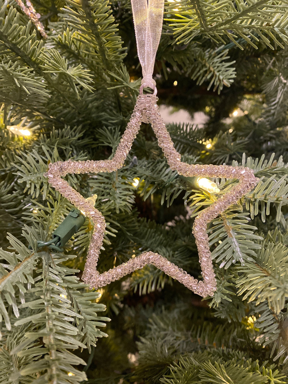 Silver beaded hanging star, 10cm