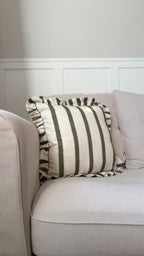 Connie square striped ruffle cushion green