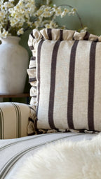 Connie square striped ruffle cushion chocolate