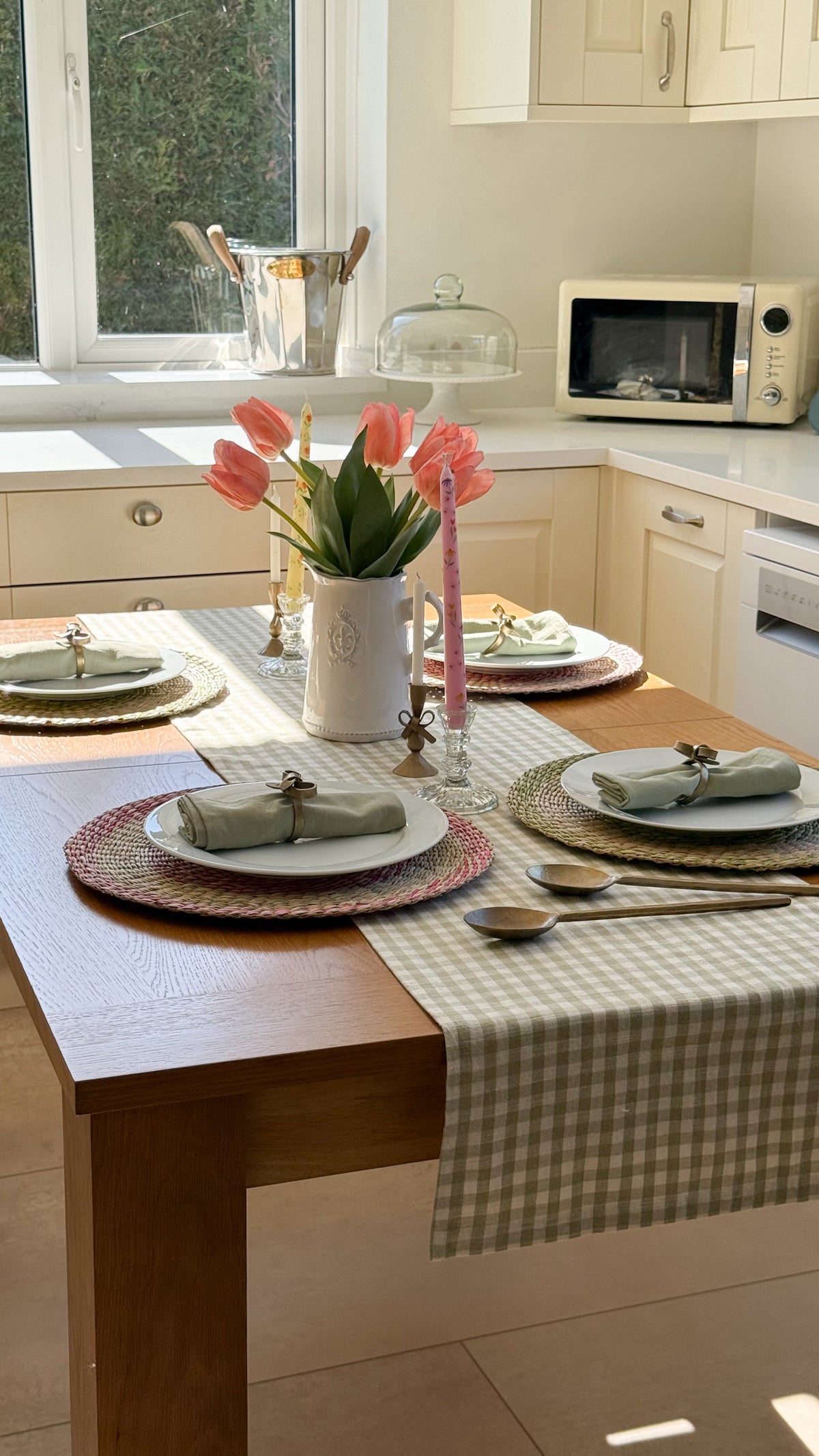 Green gingham table runner