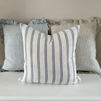 Linen blend coastal blue stripe cushion 45 x 45