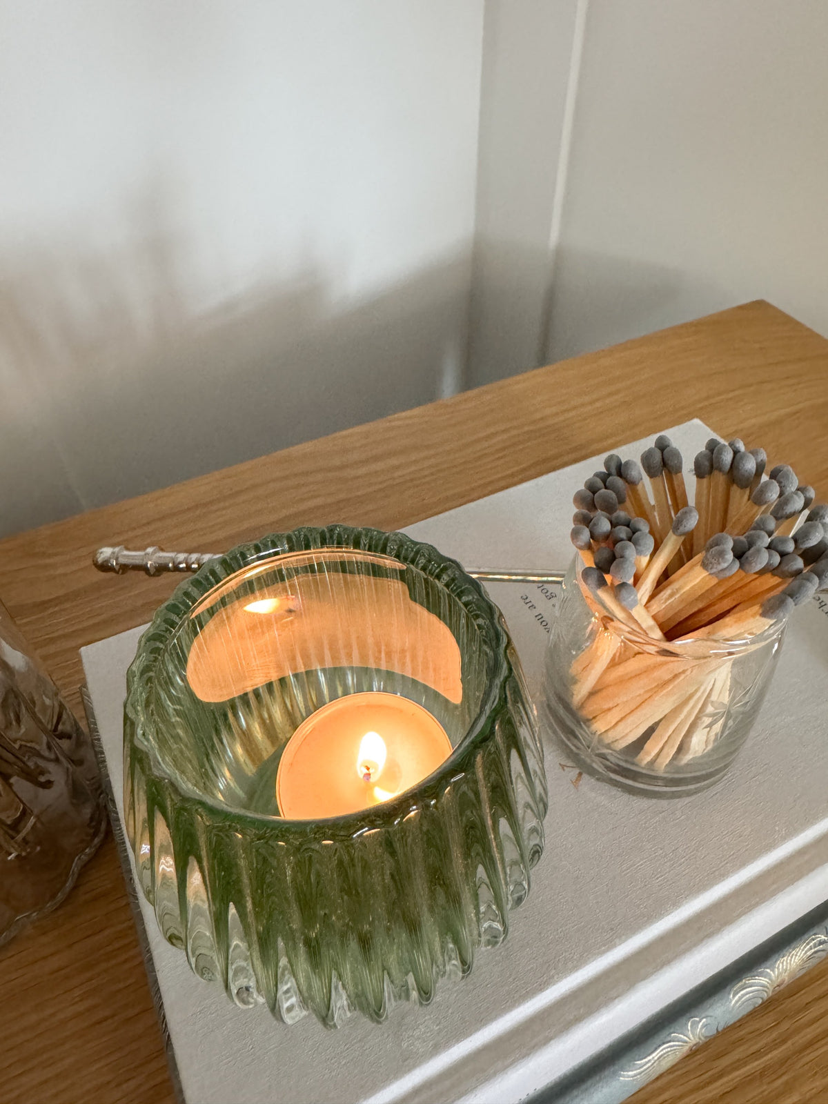 Green fluted tealight holder