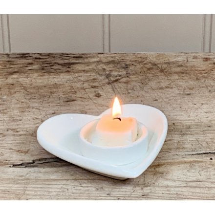 White Heart Tealight Holder