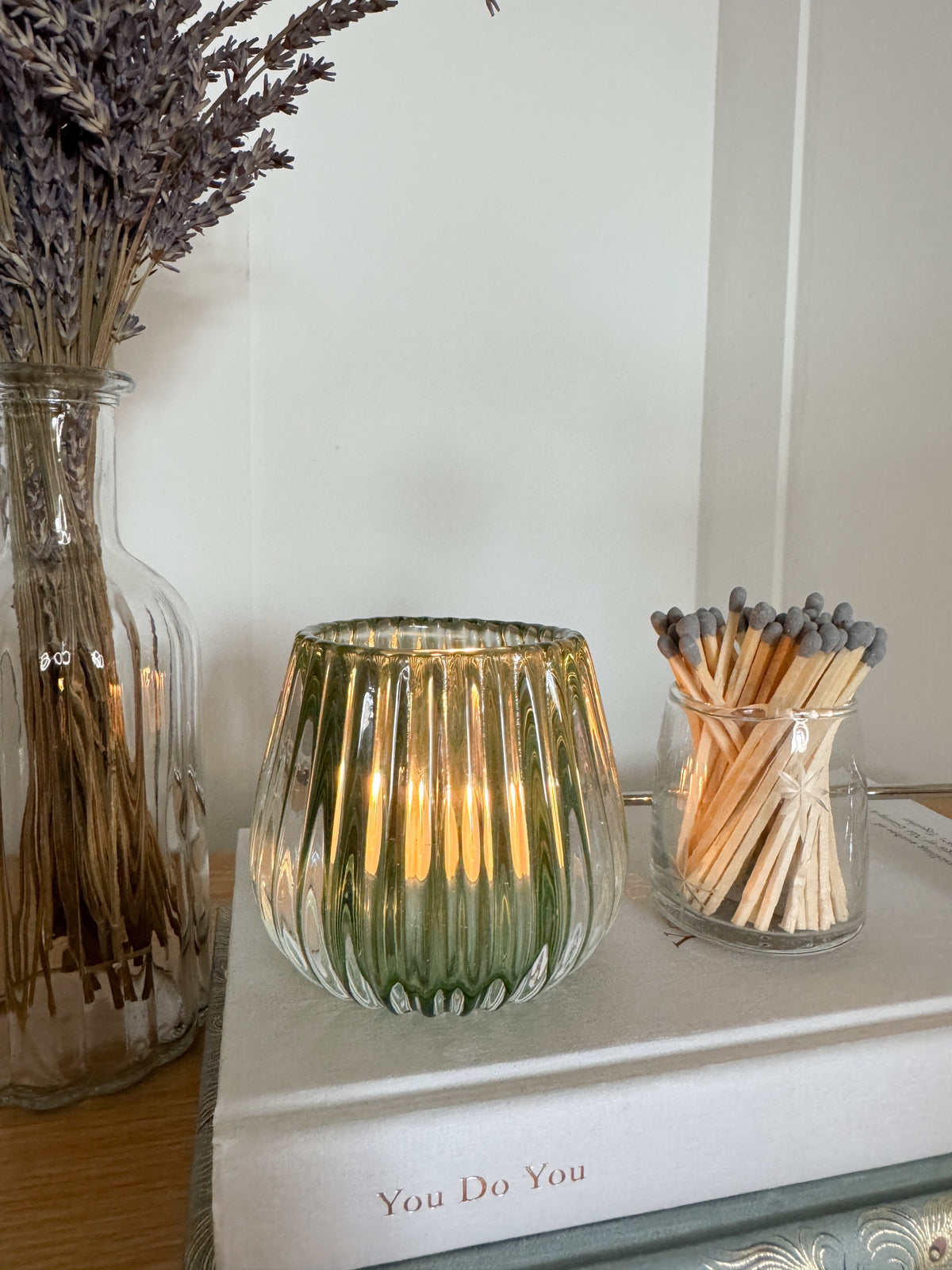 Green fluted tealight holder