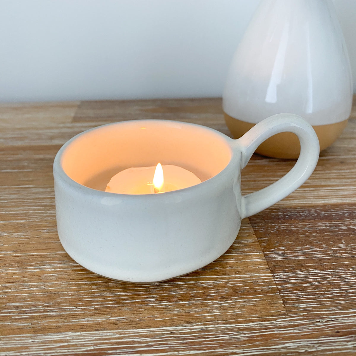 Stoneware tealight cup - white