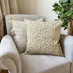 Olive stripe ruffled linen cushion 45 x 45