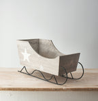 Grey wooden Santa sleigh with star
